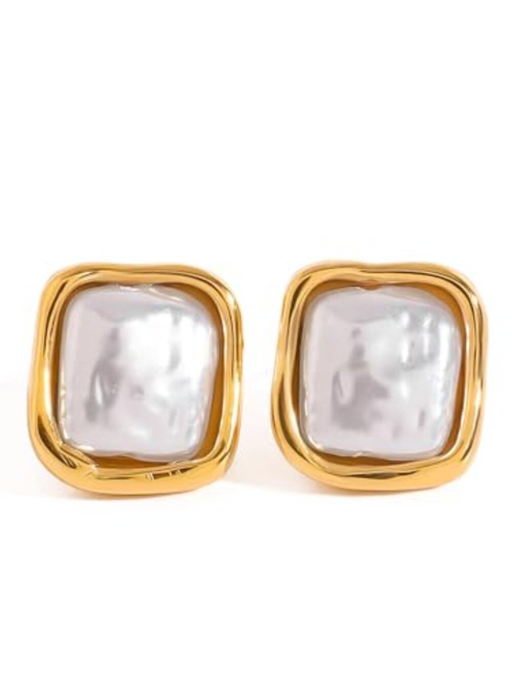 Chunky Gold Pearl Ears For Women Big Baroque Pearl Ears Unique Square Ears